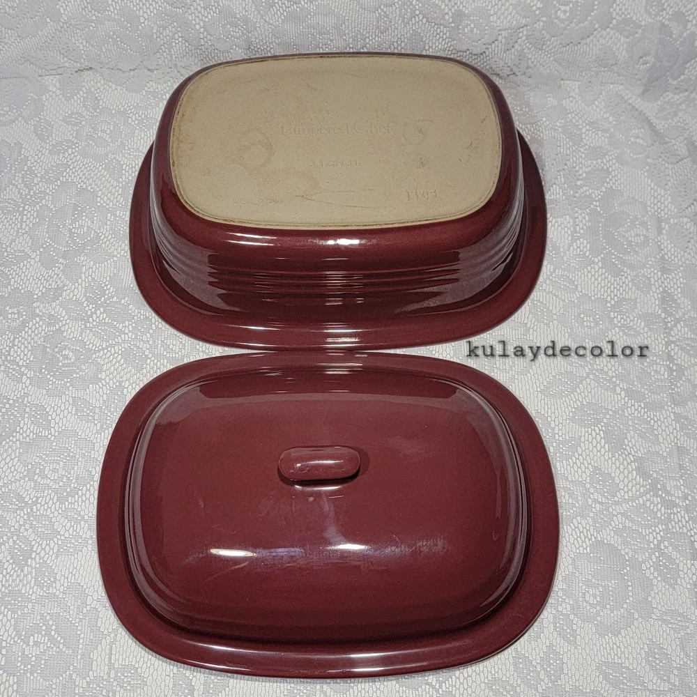 Pampered Chef 3.1 Qt Covered Stoneware Casserole Baking Dish Maroon Burgundy